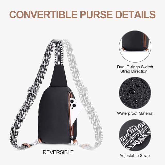 Detalle de Lexiyat anti-theft crossbody sling bag with RFID card slots, lockable zip ring and reversible strap
