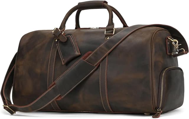 Detalle de LUUFAN Leather Travel Bag Large Capacity Duffel with Shoe Compartment