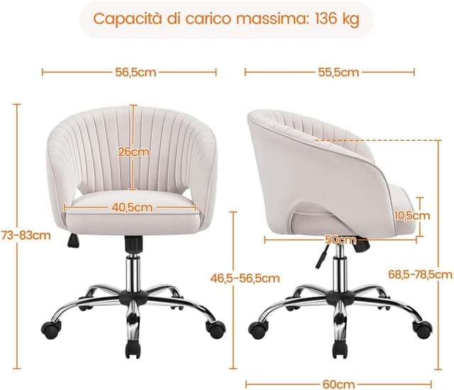 Detalle 2 de Yaheetech poltroncina ergonomica 360 gradi crema