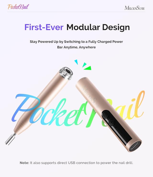 Detalle de MelodySusie kabelloser Nagelfräser PC100GR – elektrische Nagelfeile für Gel- und Acrylnägel, 20.000 U/min, variierbare Geschwindigkeit (Gold)