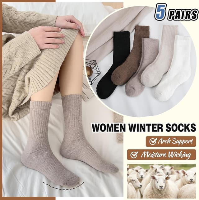 Thumbnail 5 de EBMORE Merino Wool Socks 5 Pairs — Thermal Crew