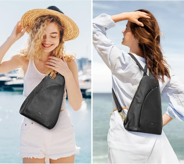 Detalle de Kattee borsa a tracolla da donna in pelle pieno fiore con blocco RFID e trasformazione zaino