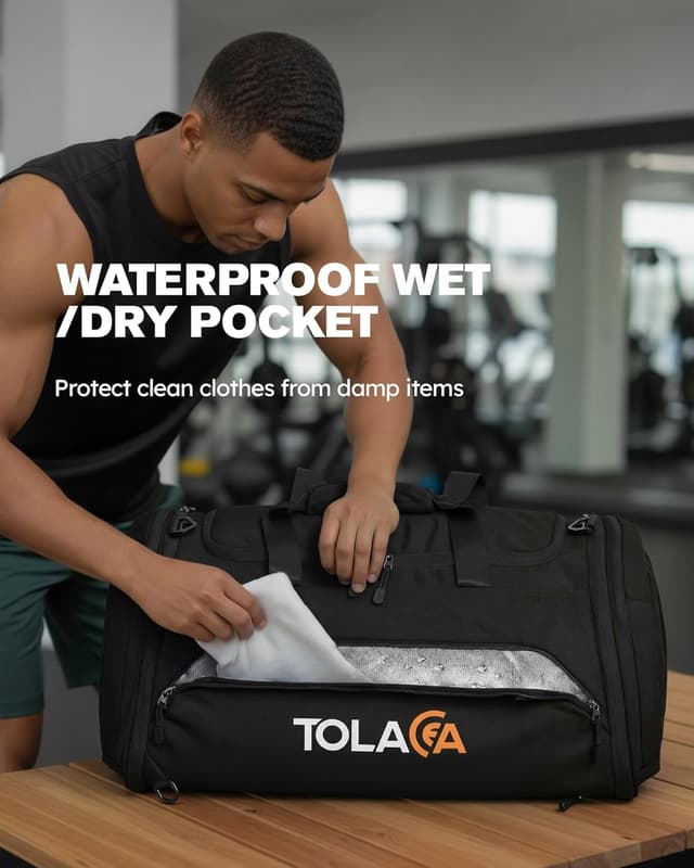 Detalle de Tolaccea Sporttasche 56–70L (erweiterbar) mit Schuhfach & Nassfach – als Rucksack tragbar