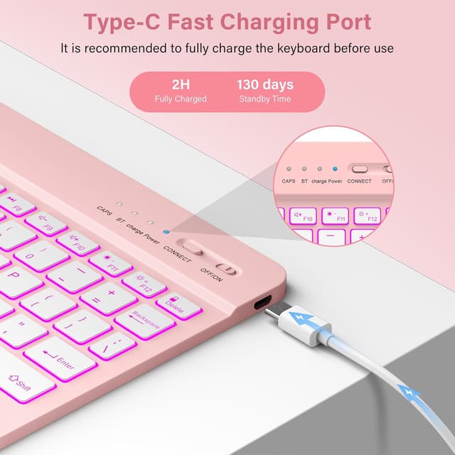 Detalle 2 de KBCASE Keyboard Detachable Case for iPad 10th (10.9" 2022) / iPad A16 11th (11" 2025) in Pink