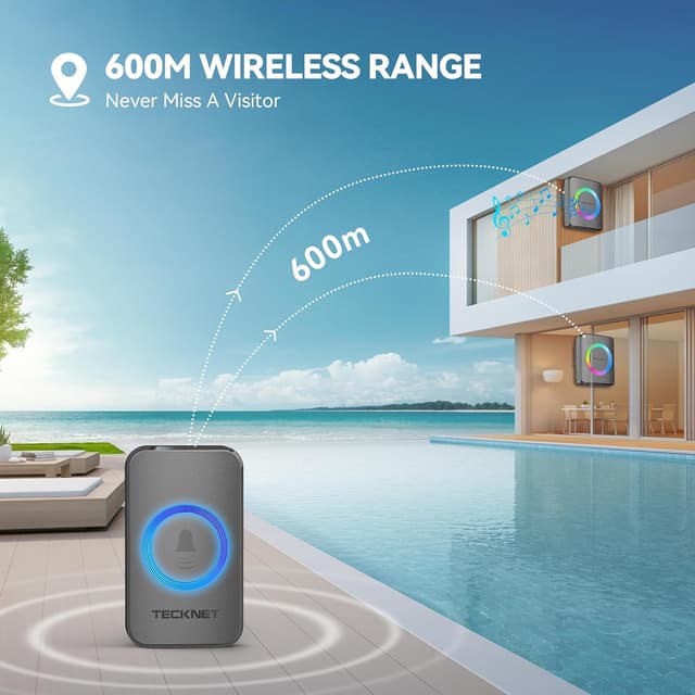 Detalle de TECKNET Wireless Doorbell 600m IP65