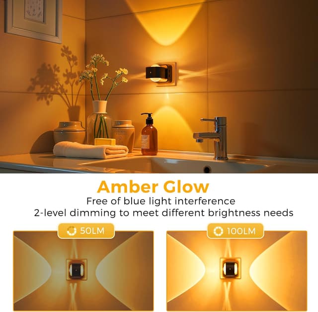 Detalle 2 de LOHAS-LED Nachtlicht-Steckdose mit Dämmerungssensor, 180° Drehstecker und RGB/Amber Lichtszenen