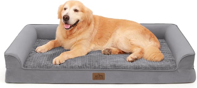Detalle de COZY KISS Hundebett für extra große Hunde – orthopädisches Wasserdichtes Sofa mit Memory-Schaum und abnehmbarem Bezug, Grau