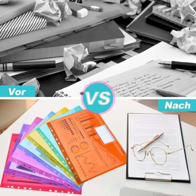 Detalle 2 de Dokumententasche A4 (28 Stück) – wasserdichte Sammelmappen mit 11-Loch-Rand, Klettverschluss & Etikettentasche