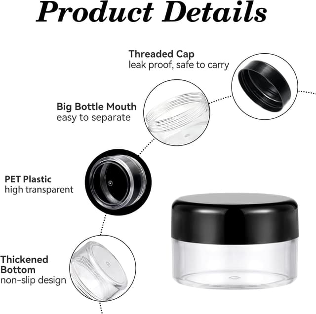 Detalle de GAUATO 12 Stück Mini Cremedosen 5 ml (PET) mit Deckel – transparente Tiegel zum Befüllen