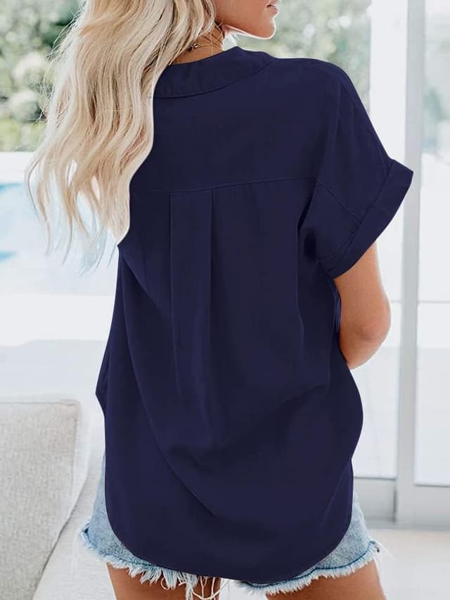 Detalle de Friptspyg Women’s 100% Cotton Long Sleeve Button-Down Shirt Blouse (V-neck, Loose Fit)