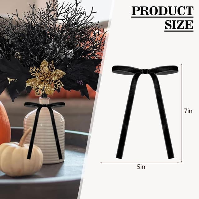 Detalle de 30 Pack Black Velvet Christmas Tree Bows – Vintage-style wreath ribbon bows for indoor or outdoor decorating