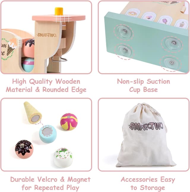 Detalle de Smartwo Eismaschine Spielzeug-Set (12-teilig) für Kinder ab 3 Jahren – Zubehör für Kinderküche und Eisdiele