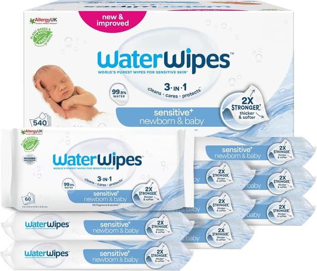Detalle de WaterWipes Sensitive+ Lingettes Nouveau-né 540 unités
