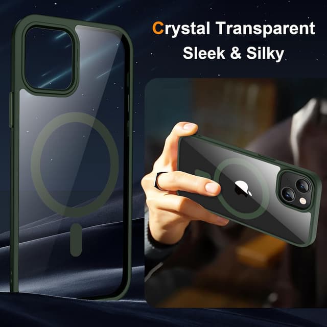 Detalle de ORETECH Magnetische Hülle für iPhone 15 Plus (6,7 Zoll) mit Mag-Safe & 2× Schutzfolie + Kameraschutz – stoßfest, kratzfest, transparent in Grün