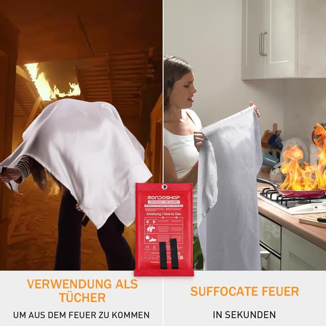 Thumbnail 6 de Mondoshop Löschdecke 1 m x 1 m Feuerdecke 🧯