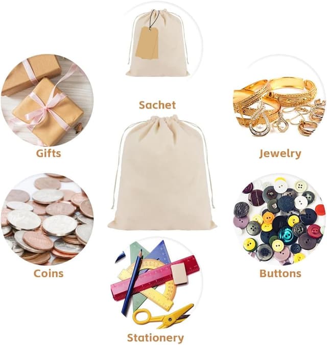 Detalle 2 de OFFCUP 20 Baumwollsäckchen (25×30 cm) mit Kordelzug – Stoffbeutel zum Bemalen für DIY & Gastgeschenke