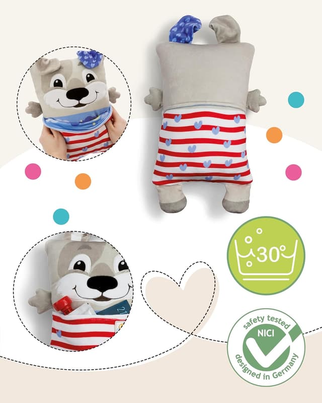 Detalle de NICI Cosidoo Kuscheltier Hund mit Wendefunktion 30x20 cm, grau (62291) – weiches Plüschtier zum Kuscheln & Spielen