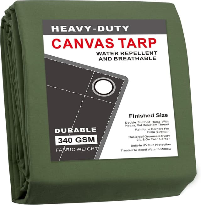Detalle de Cartman 10 x 16 ft canvas tarp with rustproof metal grommets (heavy-duty multi-purpose cover)