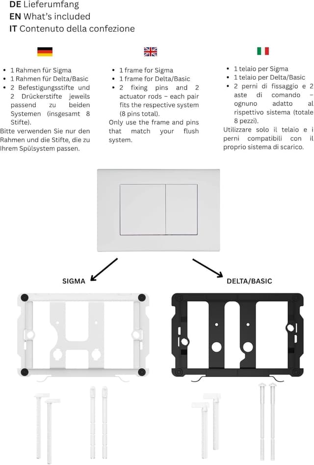 Detalle de Wunderbad Drückerplatte (weiß matt) kompatibel mit Geberit Duofix Sigma/Delta/BASIC – 2-Mengen-Spülung