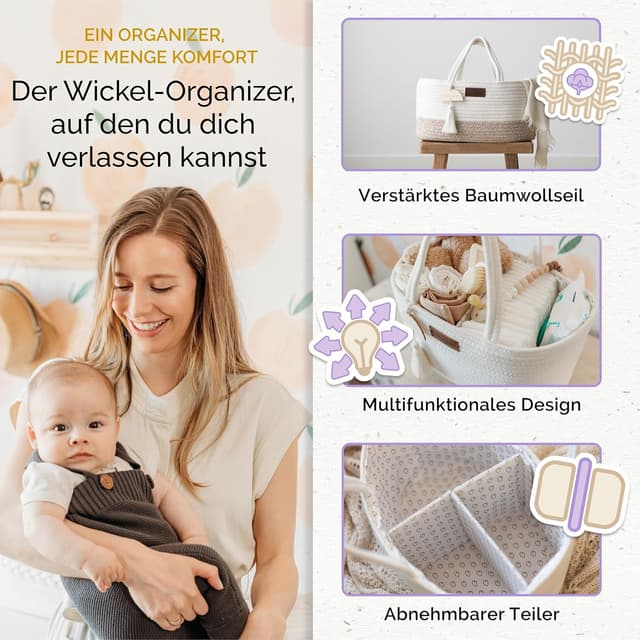 Detalle de Yunioo Wickeltisch Organizer mit herausnehmbaren Fächern und Tragegriffen