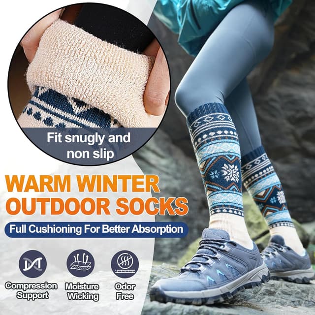 Detalle 2 de Welwoos 3 Pairs Merino Wool Ski Socks — Thermal Knee-High