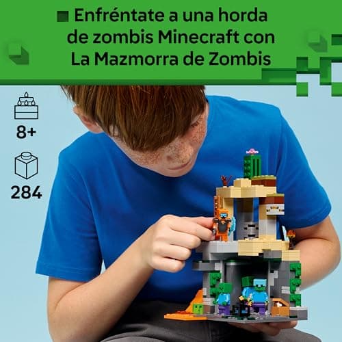 Detalle de LEGO Minecraft La Mazmorra de Zombis 21587 con minifigura del Errante y 3 zombis (juguete interactivo para 8+)