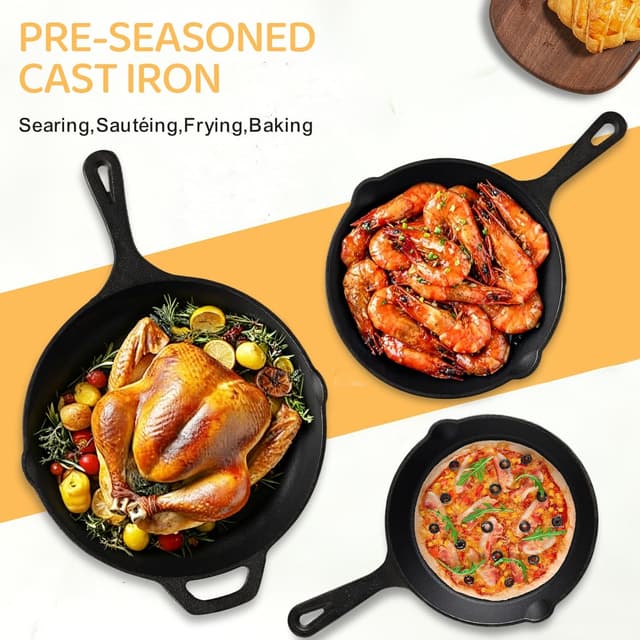 Detalle de EWFEN Cast Iron Skillet Set 3-Piece