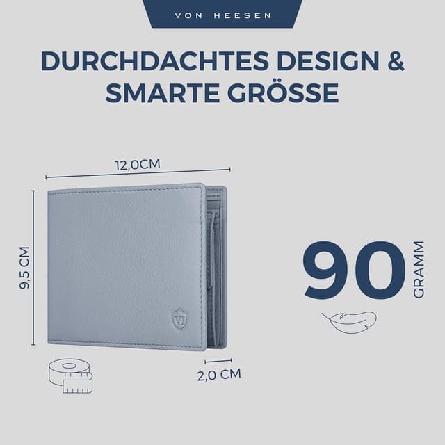 Detalle de VON HEESEN Leder-Geldbörse mit RFID-Schutz (Hellblau) – Echtleder Wallet für Damen & Herren