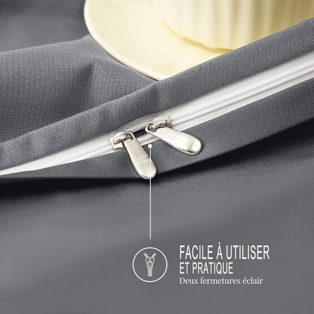 Detalle de Parure de lit AYSW 16 couleurs : housse de couette 140x200 cm + taie 65x65 cm en microfibre grise