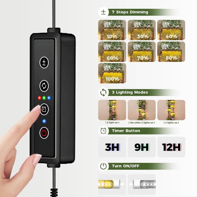 Detalle de Bamworld Mensola per piante con luci LED a spettro completo, 7 ripiani