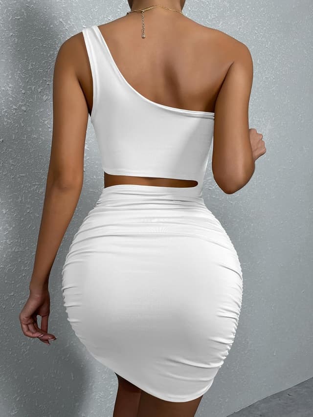 Detalle de Zesoyne Women’s 1-Shoulder Ruched Cut-Out Mini Bodycon Dress
