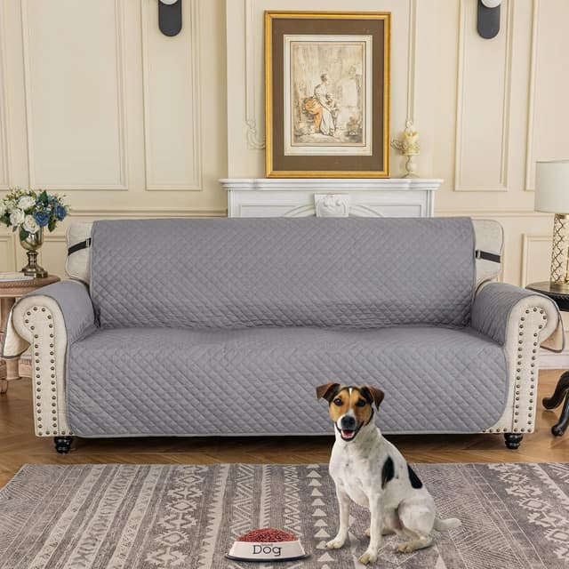 Detalle 2 de XINEAGE Quilted Sofa Covers 3 Seater (Light Grey) – water resistant, reversible sofa protector with elastic straps