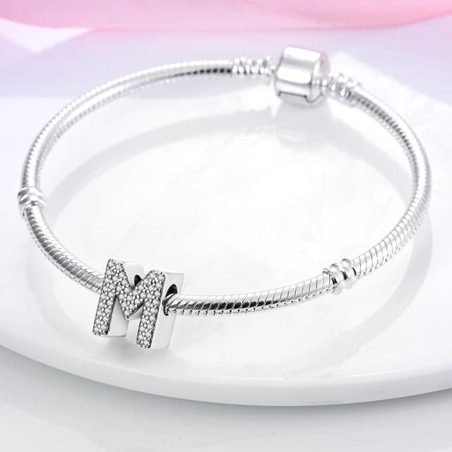 Detalle de CQWVB Buchstaben Charm Anhänger Damen aus 925 Sterling Silber (Alphabet A–Z) für Armband und Kette