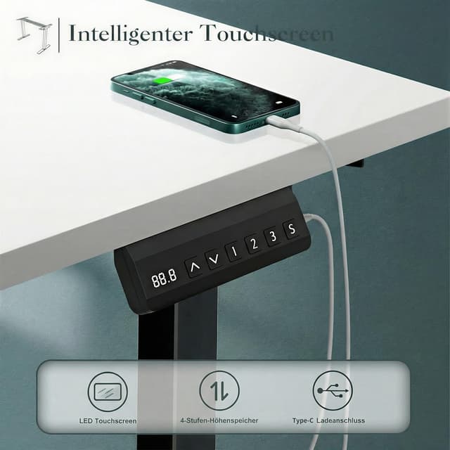 Detalle 2 de JUMMICO Dual-Motor Tischgestell höhenverstellbar mit USB & Kabelwanne (Schwarz) – elektrisch, auf Rollen