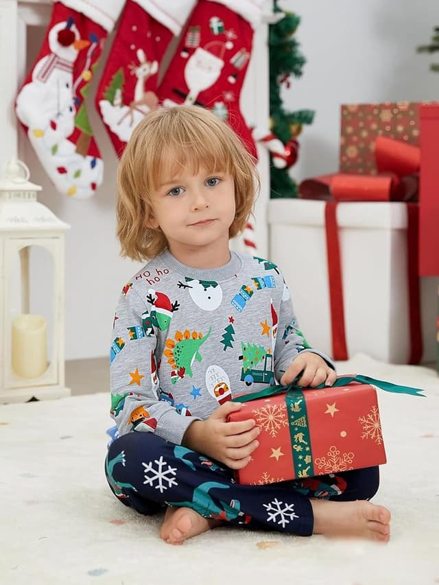 Detalle 2 de MUJOQE Jungen Weihnachtspullover aus Baumwolle mit Weihnachtsmann- & Rentier-Motiven (92–122)