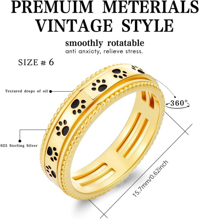 Detalle de PARYFO Fidget Ring drehbar aus 925 Sterling Silber mit Pfotenmotiv – Spinner Ring gegen Stress