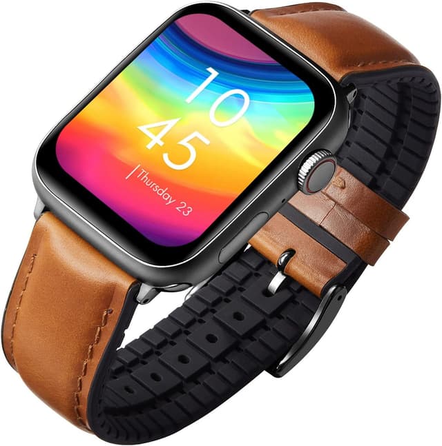 Detalle de BINLUN Oil Wax Leather & Silicone Hybrid Apple Watch replacement strap (38mm–42mm compatible)