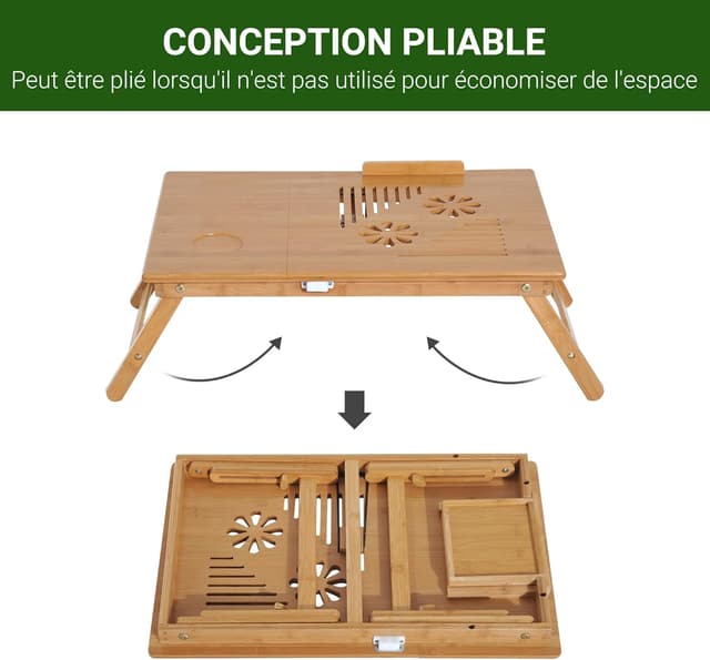 Thumbnail 3 de HOMCOM Table de lit bambou inclinable 55x35 cm