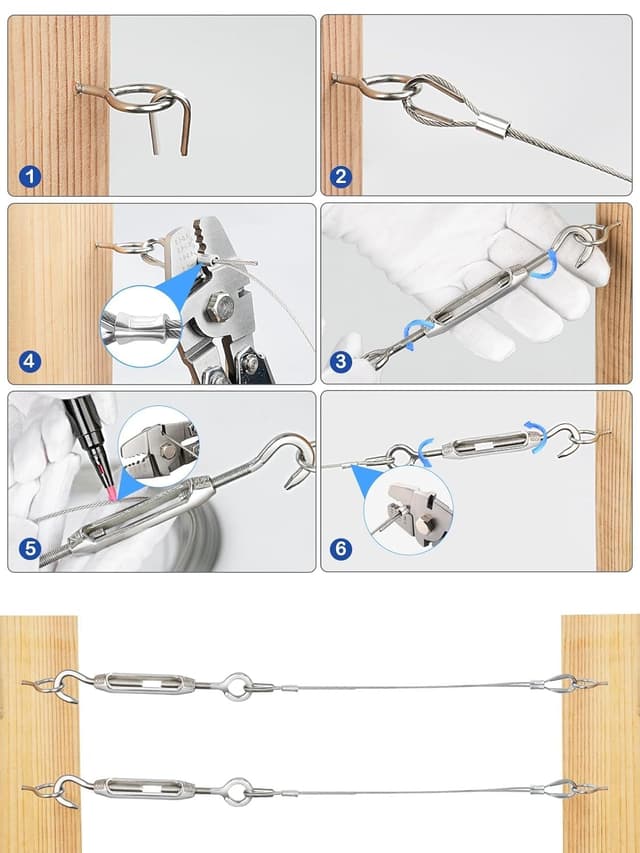 Detalle de TooTaci Garden Wire for Climbing Plants Kit – 60m PVC-Coated Stainless Steel Cable with M5 Turnbuckle Tensioners