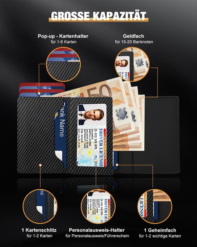 Detalle 2 de dwnkove Herren-Kartenetui Slim Wallet 11 Karten