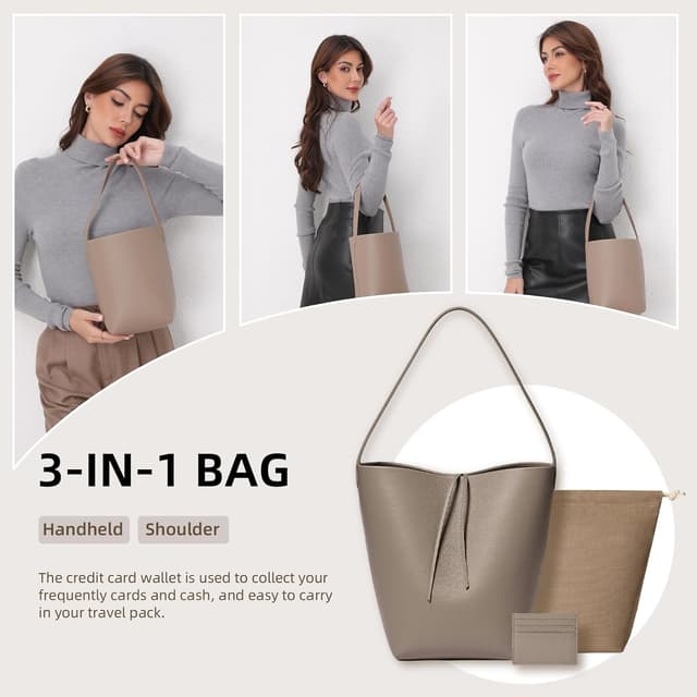 Thumbnail 4 de Genuine Leather Bucket Bag 9.06 in