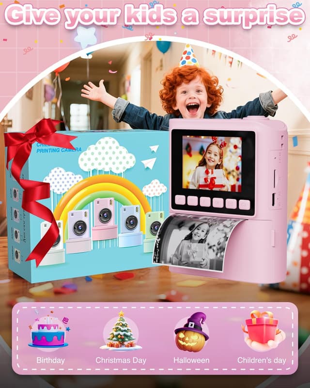 Detalle de Instant Print Camera for Kids (1080P) — Portable Instant Digital Print Camera for Ages 4–10, Pink