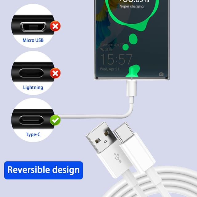 Thumbnail 6 de USB-C Charger Cable 3-Pack (USB-A to USB-C), 1m Fast Charging Lead