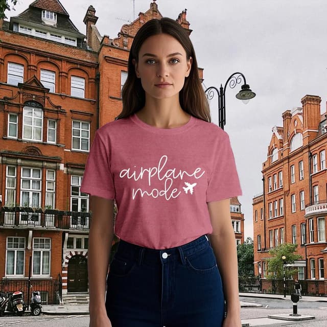 Detalle 2 de Qskall women’s travel themed T-shirt “Airplane Mode” tee