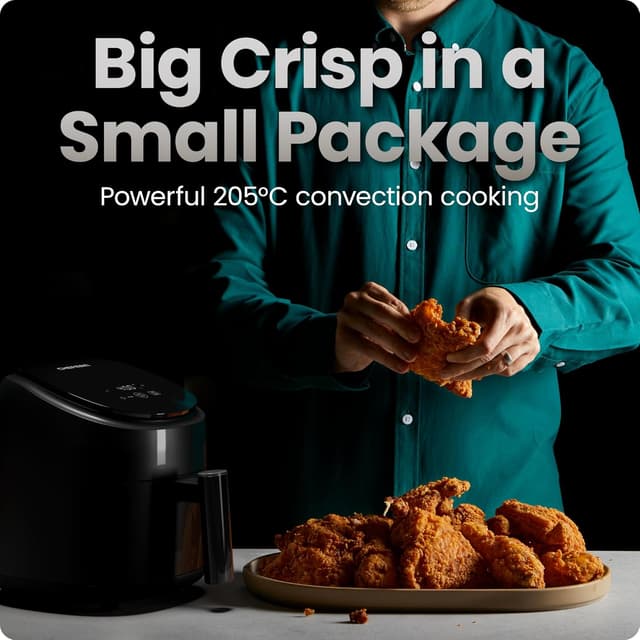 Detalle de Chefman 2L Mini Air Fryer (PFAS-Free) with Digital Timer & Shake Reminders – Compact, Space-Saving Black