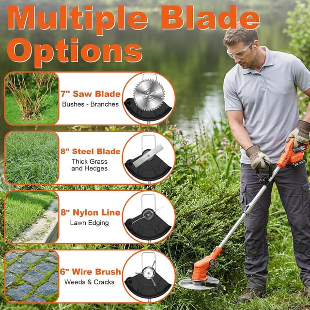 Detalle de GETIEOM Cordless Strimmer with 2 × 2.0Ah Batteries (850W) and LCD power display – 4-in-1 garden trimmer