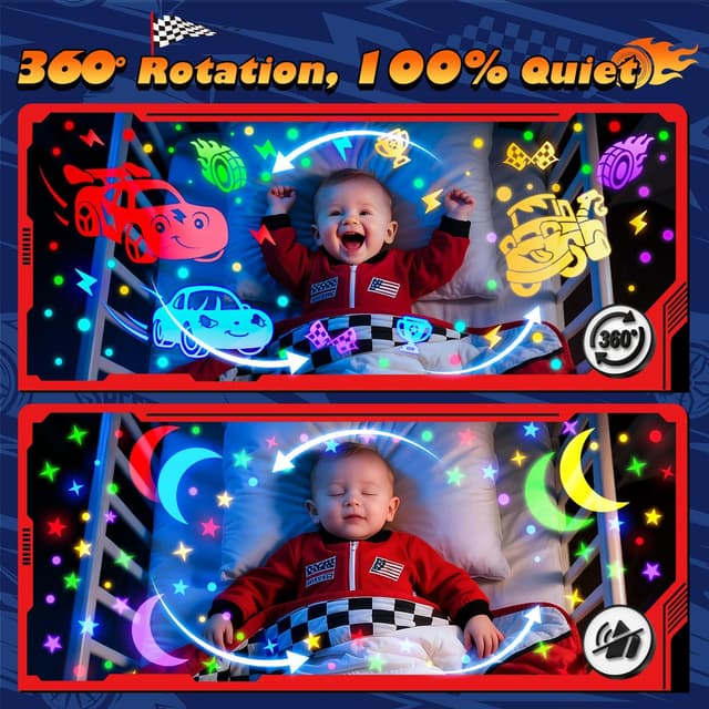 Detalle de Toy Cars Projector Egg Shaped Night Light with 6HD Films, Sounds, 31 Colors, Remote, and 360° Rotation