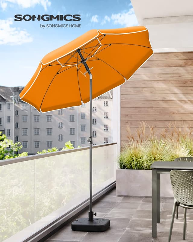 Detalle 2 de SONGMICS Parasol orange de 160 cm avec UPF 50+ inclinable sur 30° dans les deux sens, hauteur réglable (sans base)