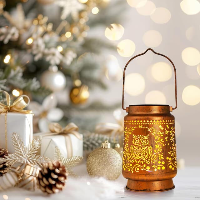 Detalle de Owl Gifts for Women solar owl garden lantern (outdoor LED) with antique bronze look and automatic light sensor