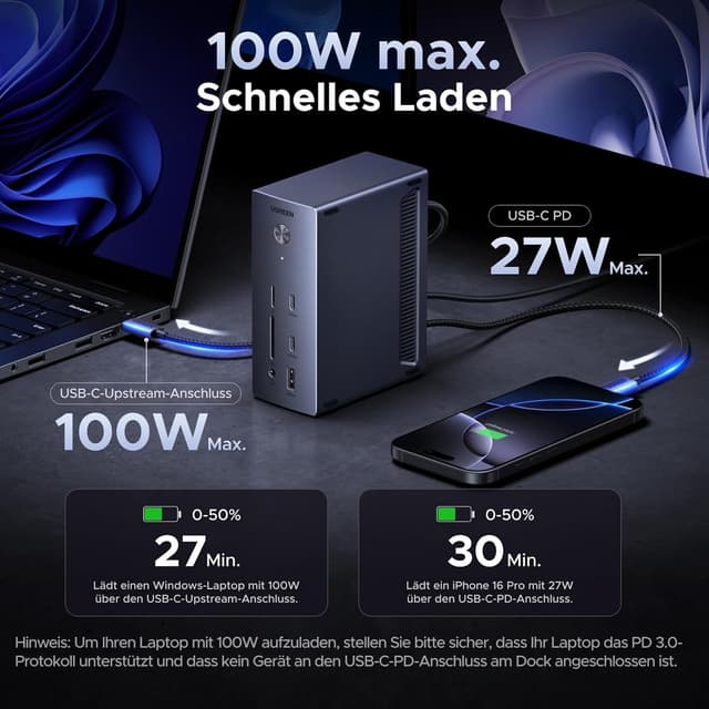 Detalle 2 de UGREEN Revodok Pro 314 Docking Station 3‑Monitor, 100W laden